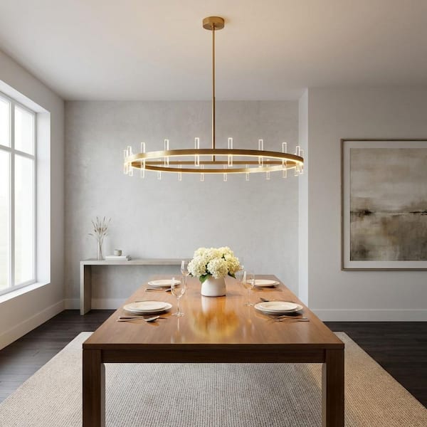 Silas 48 in. W x 6.2 in. H LED Burnished Brass Dimmable Modern Chandelier with Clear Acrylic Cylindrical Diffusers