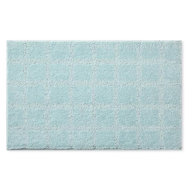TOWN & COUNTRY LIVING Ultra Plush Windowpane Solid Washable Green 20 in. x 32 in. Bathmat Rug