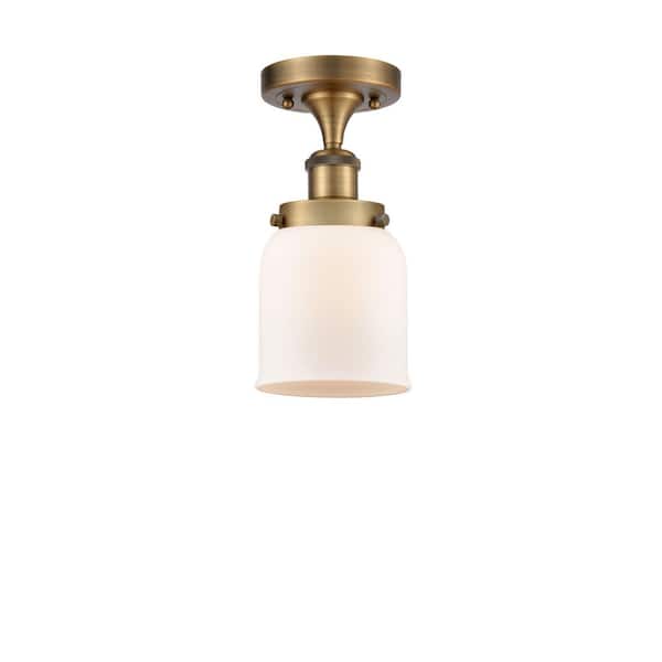 Bell 5 in. 1-Light Brushed Brass Industrial Semi-Flush Mount with Frosted Glass Shade