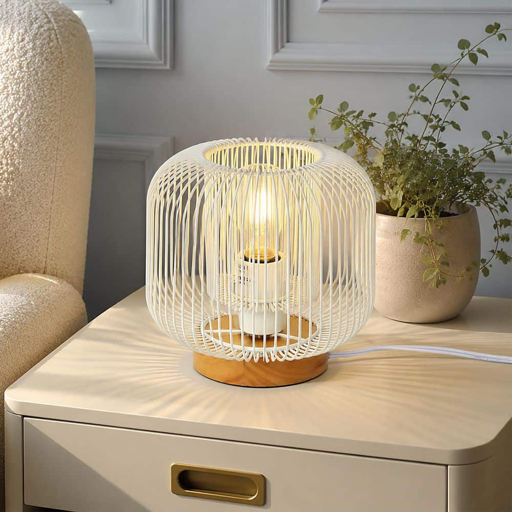 7.7 in. Rubbewrood Modern Lantern Table Lamp for Living Room with White Metal Shade price history on PriceWatchPro