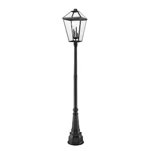 Talbot 19.5 in. 4-Light Post Mounted Stainless Steel Rust Resistant Fixture Black Outdoor with Clear Beveled Glass Shade