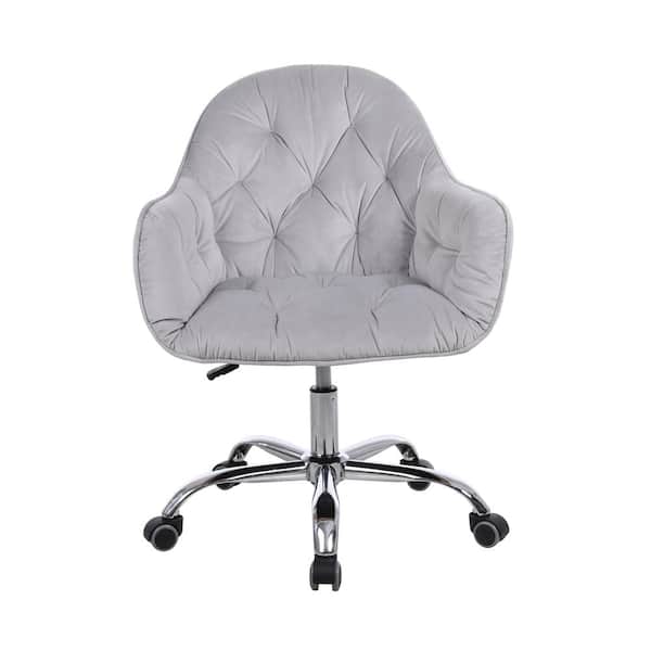 HOMEFUN Gray Velvet Tufted Home Office Chair Upholstered Adjustable Swivel Task Chair