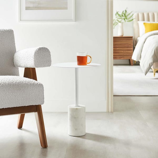 MODWAY Lyric 14 in. W White Round Side Table