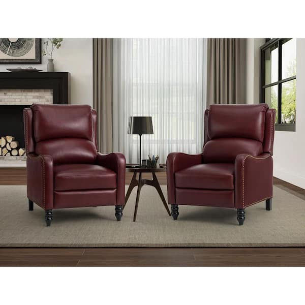 JAYDEN CREATION Charles Burgundy Excellent Genuine Leather Recliner for Elderly with relaxing neck and good sitting sensation Set of 2