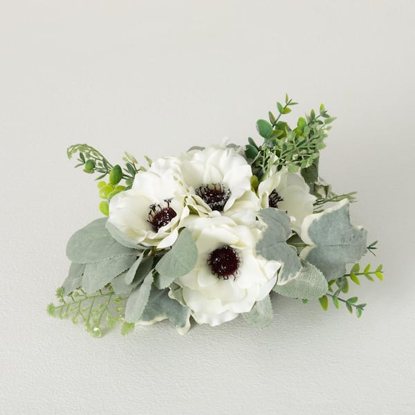 SULLIVANS 5.5 in. White Artificial Anemone Silvery Orb
