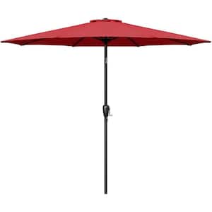9 ft. Steel Market Tilt Patio Umbrella in Red for Garden, Deck, Backyard, Pool