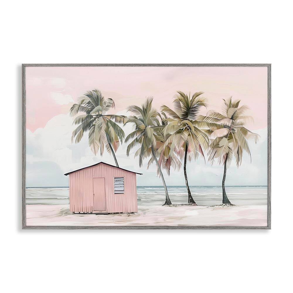 Pink Beach Hut and Palms by Arlington Prints Gray Framed Coastal Giclee Art Print 20 in. x 30 in. price history on PriceWatchPro