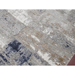 Savannah Hannah Gray/Blue 8 ft. 10 in. x 11 ft. 10 in. Modern Abstract Polyester Blend Area Rug