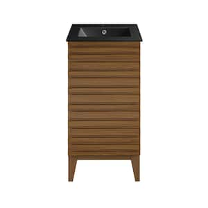 Cascade 18 in. W Bathroom Vanity in Brown Oak with Black Ceramic Sink Top