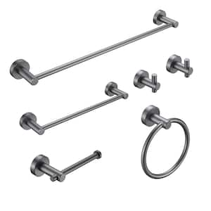 Modern 6-Piece Bath Hardware Set with Towel Bar*2, Towel Ring*1, Toilet Paper Holder*1, Hook*2 in Gray