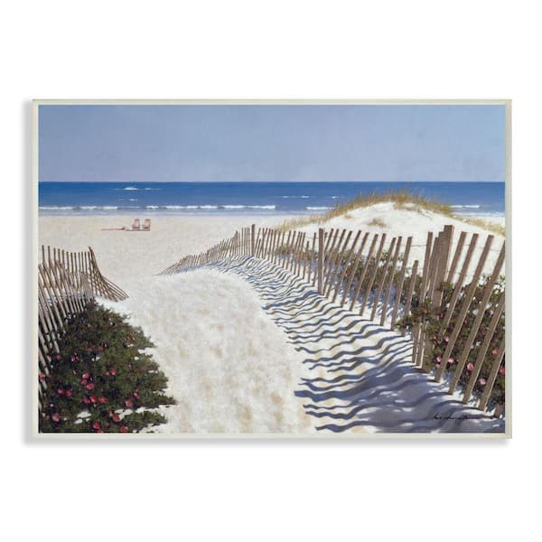 Stupell Industries "Fenced Pathway to Beach Summer Nautical Painting" by Zhen-Huan Lu Unframed Nature Wood Wall Art Print 13 in. x 19 in.