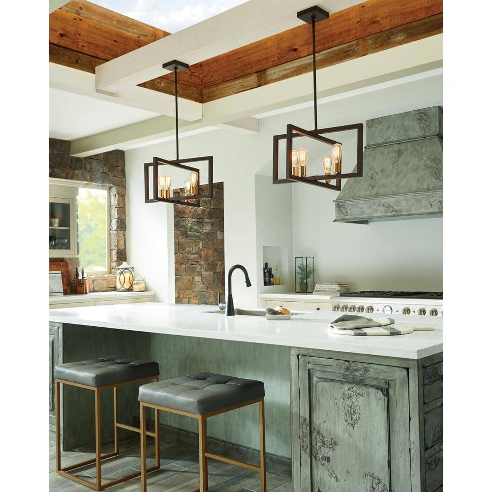 Bronze Mini Cage 4-Light Chandelier with Brass Accents