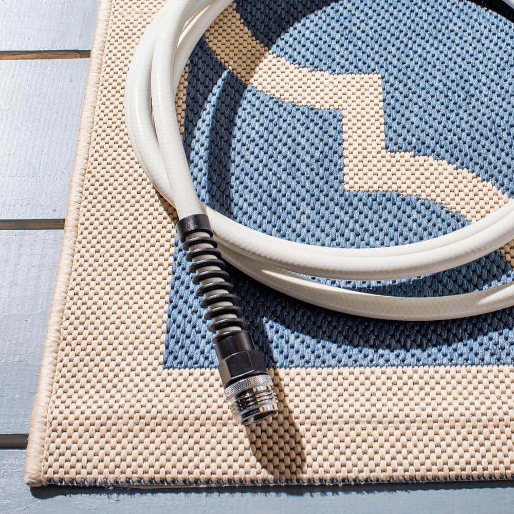 Navy and Beige Square Synthetic Outdoor Area Rug