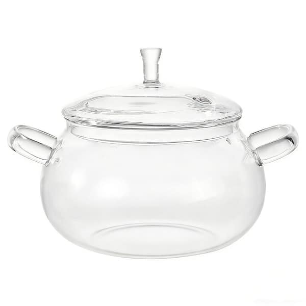 2.6 qt. Glass Cooking Pot, Clear Glass Pots for Cooking on Stove with Lid, Saucepan Cookware Set for Pasta Noodle, Soup