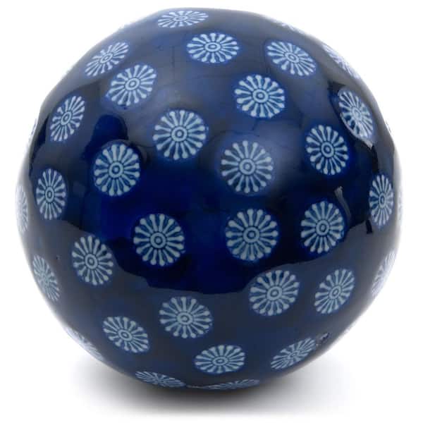 Oriental Furniture 6 in. Decorative Porcelain Ball - Blue with White Stars