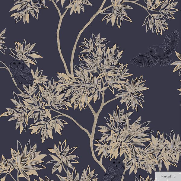 Tempaper Metallic Indigo Parliament Owls Navy Unpasted Wallpaper Roll (Covers 56 sq. ft.)