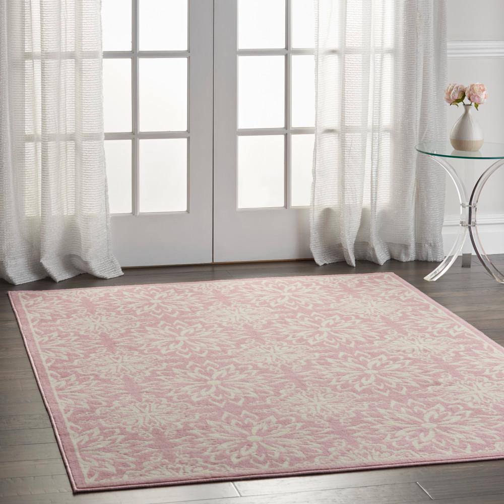 Ivory and Pink Floral Synthetic 4' x 6' Area Rug