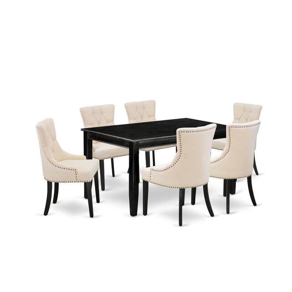 7-Piece Rectangle Black Finish Solid Wood Top Dining Table with 6-Parson Chairs with Lattice Back