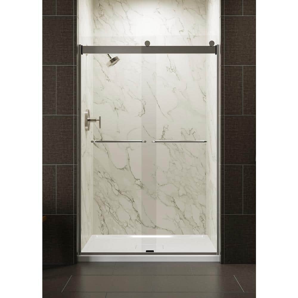 KOHLER Levity 44-48 in.W x 74 in. H Semi-Frameless Sliding Shower Door in Nickel with Towel Bar -  706014-L-MX