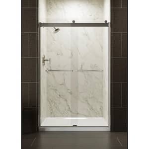 Levity 44-48 in.W x 74 in. H Semi-Frameless Sliding Shower Door in Nickel with Towel Bar