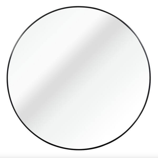 Qualler 39 in. W x 39 in. H Round Metal Frame Wall Bathroom Vanity Mirror in Black