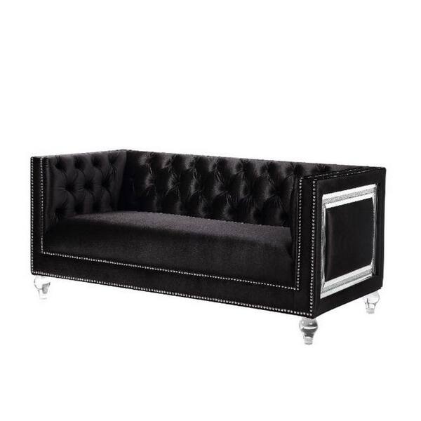 Benjara 35 in. Black Solid Fabric 2-Seater Loveseat with Acrylic Legs ...