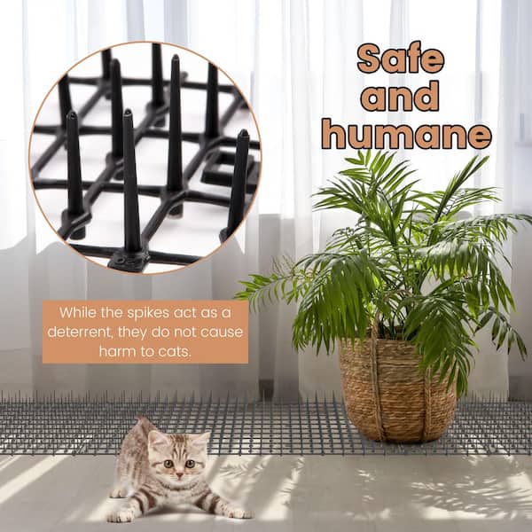 Phewnyzo 16.4 ft. Cat Deterrent Mat with Spikes, 8 Garden Staples for Outdoor Plant and Furniture Protection (2-Pack, 8.2' Each)