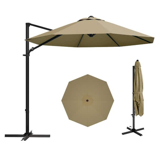 10 ft. Market Cantilever Outdoor Patio Umbrella with 360° Rotation in Brown