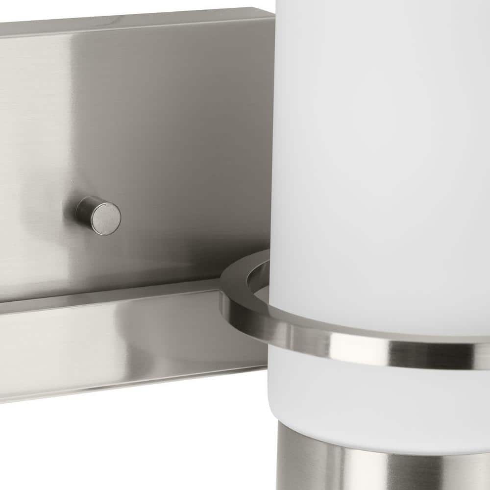 Brushed Nickel 2-Light Vanity with White Glass Shades