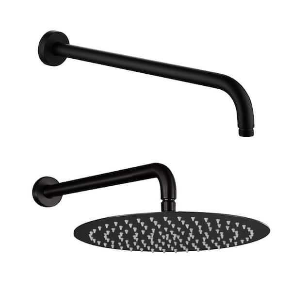 15.7 in. Stainless Steel Round Wall Mounted Mount Shower Arm with Flange in Matte Black