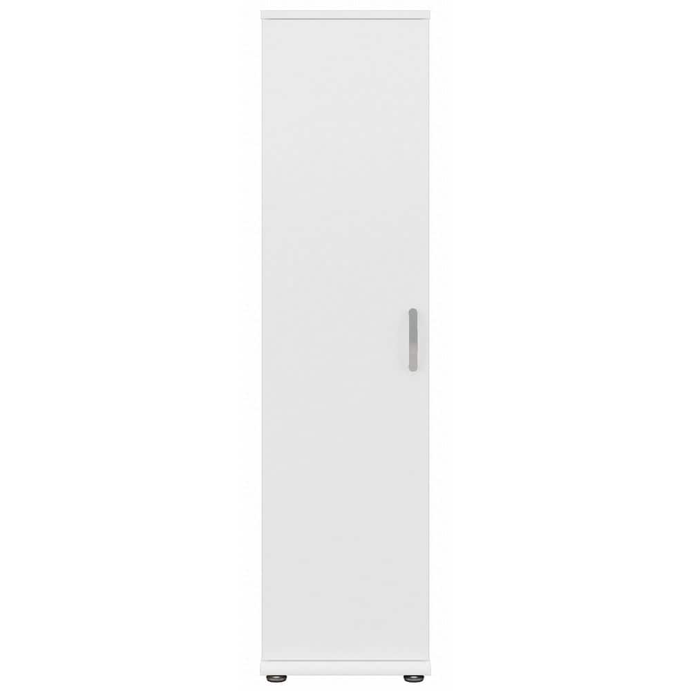White Engineered Wood Tall Narrow Storage Cabinet with Adjustable Shelves