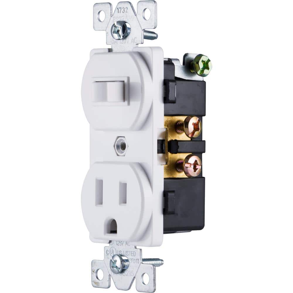 White Thermoplastic Single Pole Toggle Switch and Outlet