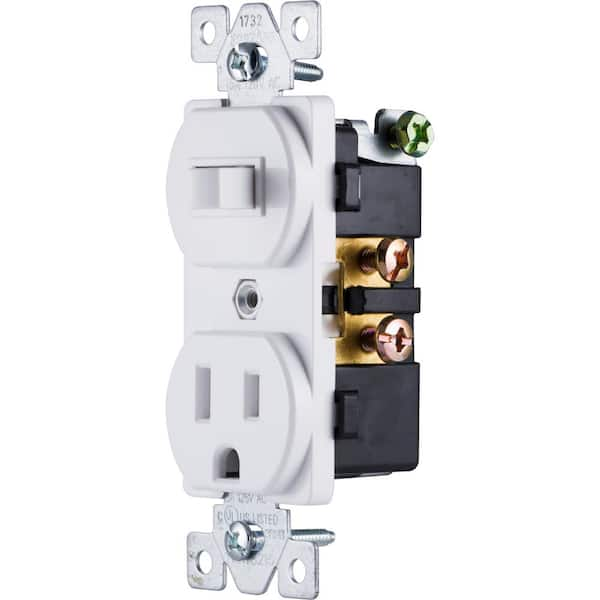 GE home electrical Wall Switch & Outlet Combo, Two-in-One Receptacle, 1  On/Off Toggle Power Switch, 1 Grounded AC Outlet Wall Plug, Single Pole, 3