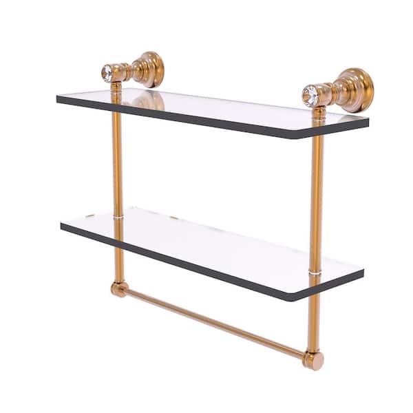 Allied Brass Carolina Crystal Collection 16 in. W x 9.5 in. H x 5.54 in. D Glass Rectangular Shelf in Brushed Bronze with Towel Bar
