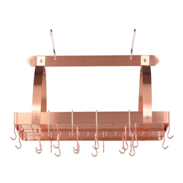 Old Dutch 30 in. x 20.5 in. x 15.75 in. Satin Copper Pot Rack with Grid and 24 Hooks