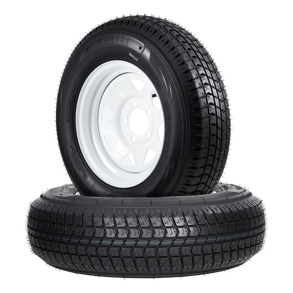 2-Pack ST205/75D14 Trailer Tires with 14" White Rims, 5 Lug on 4.5" Bolt Pattern, 6PR Load Range C