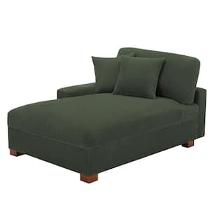 Green Corduroy Polyester Left Arm Facing Sectional Chaise Lounge with Wood Legs(Set of 1)