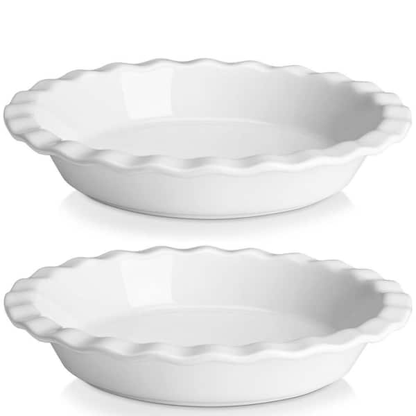 Ceramic 9 in. 40 oz. Round Pie Dishes with Fluted Edges for Quiche, Apple Pies, Pot Pies, Non Stick (Set of 2)