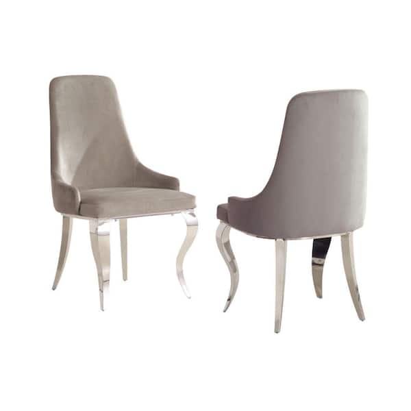 Benjara Gray Velvet Sabre Steel Legs Dining Chair (Set of 2)