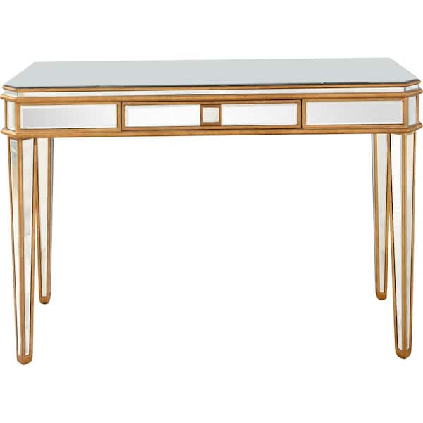 Camden Isle Finley 48 in. Gold Rectangle Mirrored Glass Console Table with Drawer