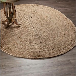 Farmhouse Natural Jute Natural / Gray 7 ft. x 9 ft. Oval Indoor Area Rug