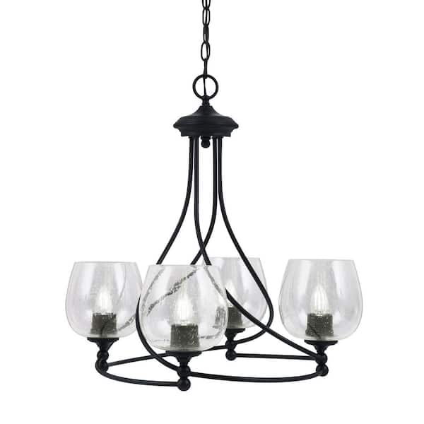 Unbranded Royale 4-Light Matte Black Chandelier, Round Chandelier with 6 in. Clear Bubble Glass Shades, No bulbs included