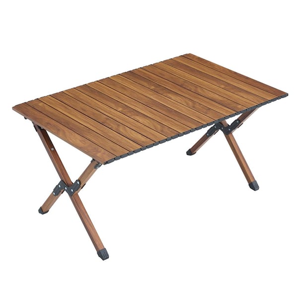 AUTMOON 1-Piece Folding Outdoor Table, Lightweight Aluminum Roll-up Rectangular Table, Brown