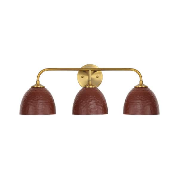 Shepard 7.25 in. 3 Light Modern Brass Vanity Light with Russet Clay Shade