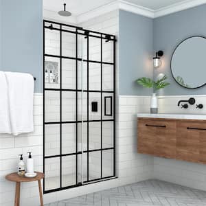 Kamaya XL 44 in.-48 in. W x 80 in. H Frameless Sliding Shower Door, Matte Black with StarCast Clear Glass, Right Hand