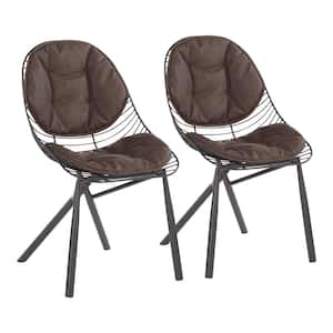 Wired Black Metal Chair with Espresso Faux Leather Cushion (Set of 2)