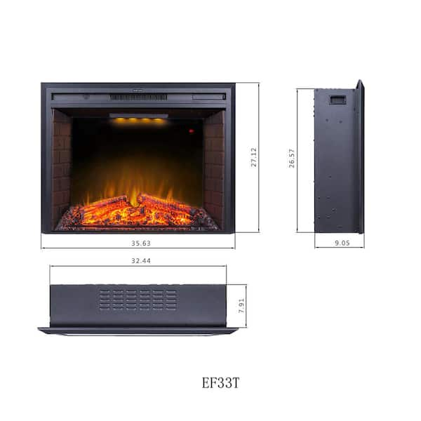 35.6 in. W Black Electric Fireplace Inserted with Combustion Sounds