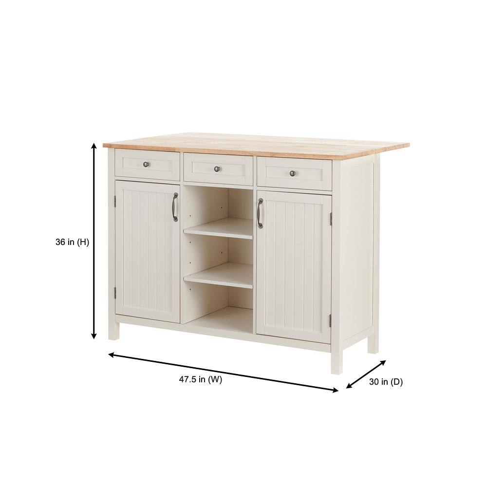 StyleWell Bainport Ivory Wooden Kitchen Island With Natural Butcher