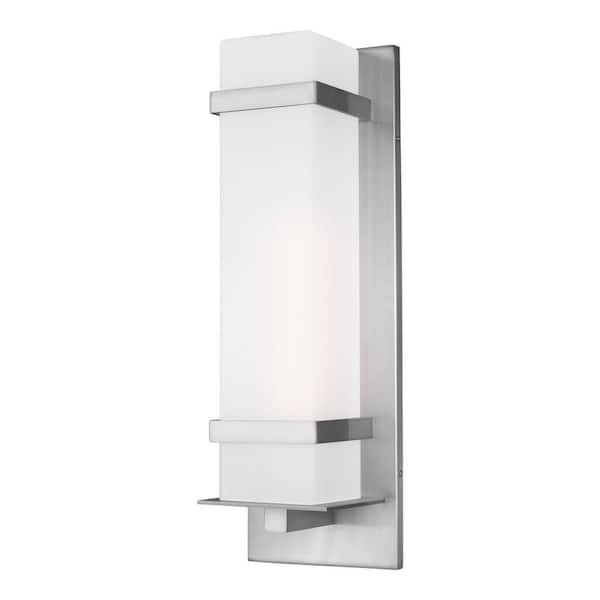 Generation Lighting Alban 1-Light Satin Aluminum Outdoor Wall Lantern Sconce with LED Bulb