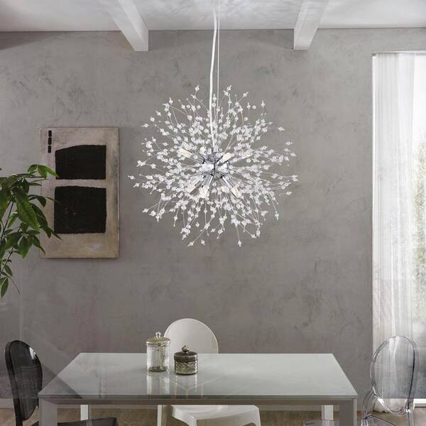 LWYTJO 8-Light Chrome Modern Glam Crystal Firework Pendant